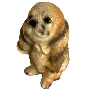 Ceramic Dog Beagle Puppy Hound Flocked Figure Statue 5.5" Tall Hound MCM Vintage